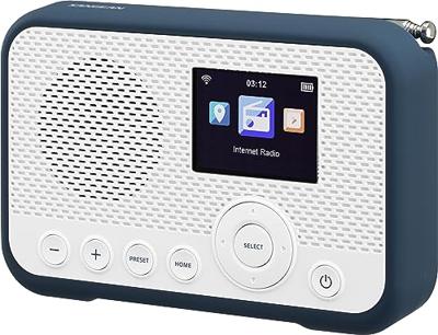 Sangean WFR-39 Zakradio met internetradio Internet, DAB, VHF (FM) Internetradio, FM, WiFi Spotify, Wekfunctie, Oplaadbaar Wit, Blauw