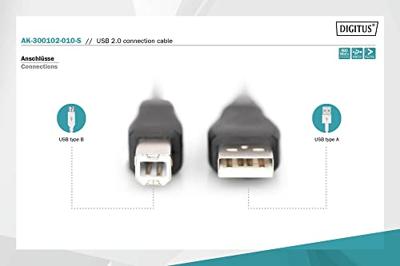 Digitus USB-kabel USB 2.0 USB-A stekker, USB-B stekker 1.00 m Zwart AK-300102-010-S