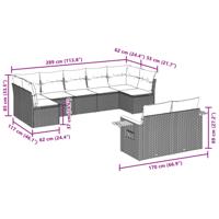 9-delige Loungeset met kussens poly rattan zwart - thumbnail