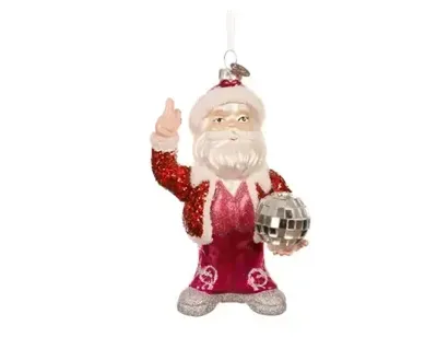 Decoris kersthanger glas disco kerstman rood