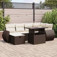 7-delige Loungeset met kussens poly rattan bruin - thumbnail