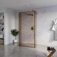 Fortifura Galeria Vrijstaande Inloopdouche - 100x200cm - Rookglas - antikalk - 8mm veiligheidsglas - 2 zijwanden 40cm - wandsteunen en hoekprofielen - Geborsteld koper PVD (Koper) SW927772 2x/SW797940/SW797934 2x/SW876703 2x - thumbnail