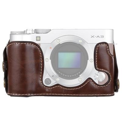 1/4 inch draad PU lederen camera halve Case Base voor FUJIFILM X-a3/X-A10 (koffie)