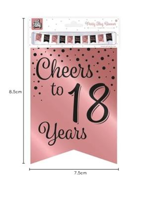 Verjaardagsslinger Vaandel 18 Jaar Roze/Zwart (6m)