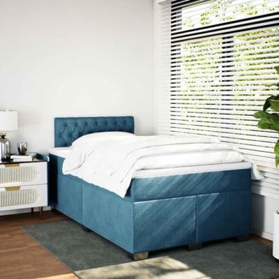 Boxspring met matras fluweel blauw 120x190 cm