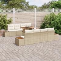 9-delige tuinset met kussens in beige poly rattan - thumbnail