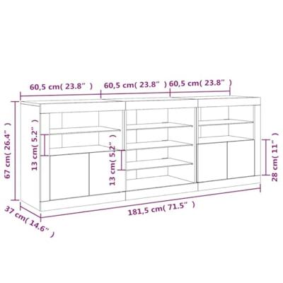 Dressoir met LED-verlichting 181,5x37x67 cm wit