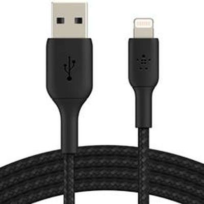 Belkin gevlochten Lightning-kabel (Boost Charge Lightning/USB-kabel voor iPhone, iPad, AirPods) MFi-gecertificeerde iPhone-laadkabel, gevlochten Lightning-kabel (15 cm, zwart)