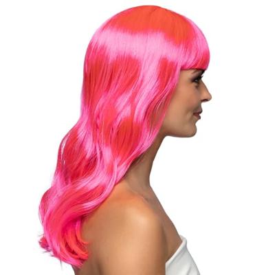 Pruik lang haar pony roze Chique