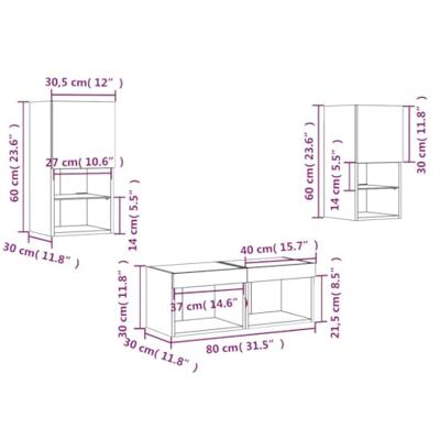 4-delige Tv-wandmeubelset met LED-verlichting sonoma eikenkleur