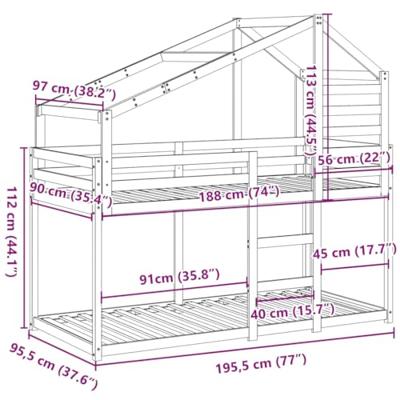 Stapelbedframe zonder matras massief grenenhout 90x190 cm