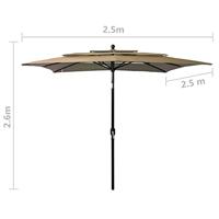 VidaXL Parasol 3-laags met aluminium paal 2,5x2,5 m taupe - thumbnail