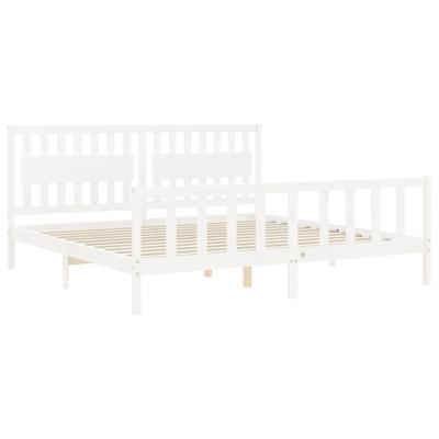Bedframe met hoofdbord massief hout wit - thumbnail