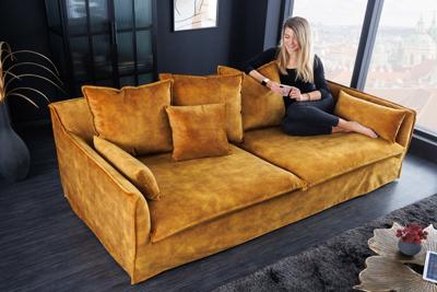 Sofa Heaven 3-zits 210cm mosterdgeel fluweel - 40831