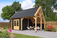 Tuindeco Billund XXL Type 3 kapschuur 700x512 cm Red Class Wood vuren onbehandeld met wanden vuren zwart gespoten- Kapschuurdak- Hout- Tuindeco - thumbnail