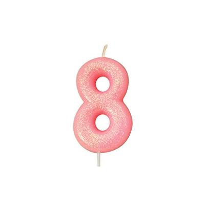 Nummerkaars &apos;8&apos; Glitter Roze