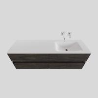 Badkamermeubel Solid Surface BWS Stockholm 200x46 cm Wood Dark Brown Wasbak Rechts (0 kraangaten, 4 lades) - thumbnail