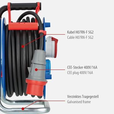 Brennenstuhl Kabelhaspel 30 mtr | IP44 | 5G2.5 | 400V | Voor de bouw | 1237980 - 1237980