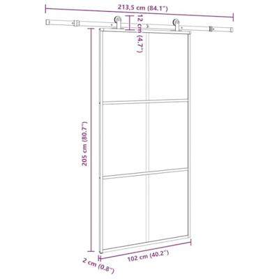 Schuifdeur met beslagset 102x205 cm aluminium en ESG-glas