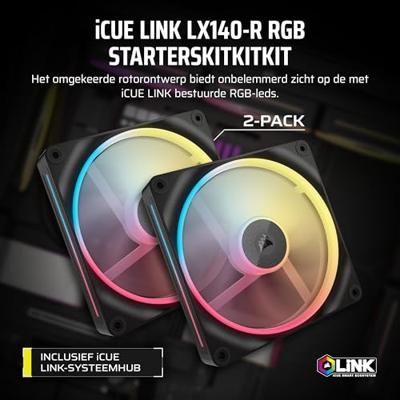 Corsair LX140-R RGB iC PC-ventilator Zwart (b x h x d) 140 x 140 x 20 mm