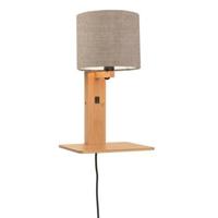 GOOD&MOJO Wandlamp 'Andes' Bamboe en Eco linnen, Met plank, kleur Donkerbeige/Naturel - thumbnail