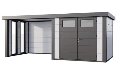 Telluria | Tuinhuis Classico 2724 met Overkapping Lounge Small met Ramen | Links | Wit-Antraciet