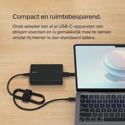 Belkin Connect 100W Power Delivery USB-C Core GaN-voedingsadapter, snellaadadapter met universele USB-C-compatibiliteit, kabel van 2,5 m, voor gamingapparaten, MacBook Pro, pc-laptops en Chromebook