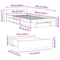 Bedframe met lades bewerkt hout sonoma eikenkleurig 120x190 cm - thumbnail