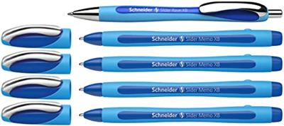 Schneider balpen Slider Memo, extra breed, blauw, 4 stuks + 1 Rave GRATIS