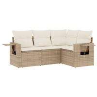 4-delige Loungeset met kussens poly rattan beige - thumbnail