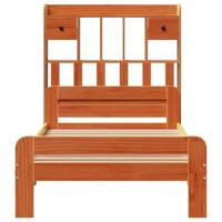 Bed met boekenkast zonder matras grenenhout wasbruin 75x190 cm - thumbnail
