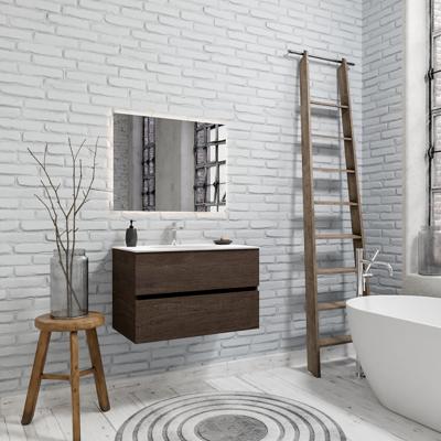 Zaro Sevilla Solid Surface badkamermeubel 80cm donker eiken 1 kraangat met 2 lades Zaro Sevilla Solid Surface badkamermeubel 80cm donker eiken 1 kraangat met 2 lades