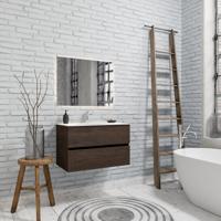 Zaro Sevilla Solid Surface badkamermeubel 80cm donker eiken 1 kraangat met 2 lades - thumbnail