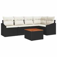 Tuinbankenset met kussen 6 pcs Zwart poly rattan - thumbnail
