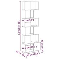 Boekenkast/kamerscherm 60x24x186 cm oud houtkleurig - thumbnail