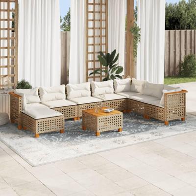 9-delige Loungeset met kussens poly rattan beige