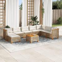 9-delige Loungeset met kussens poly rattan beige - thumbnail