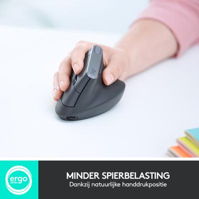 Logitech Ergonomische muis Bluetooth, Radiografisch Optisch Zwart, Zilver 4 Toetsen 4000 dpi Ergonomisch