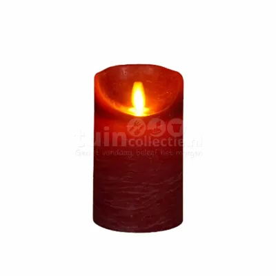Anna&apos;s Collection LED kaars flame effect rustiek 7.5x15cm bordeaux 1 stuks
