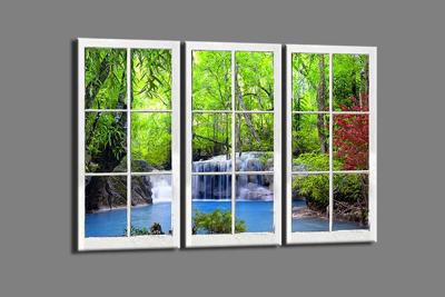 Schilderij - Uitzicht op waterval, 120x80cm. 3 luik