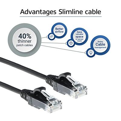 ACT Zwarte 10 meter LSZH U/UTP CAT6 datacenter slimline patchkabel snagless met RJ45 connectoren