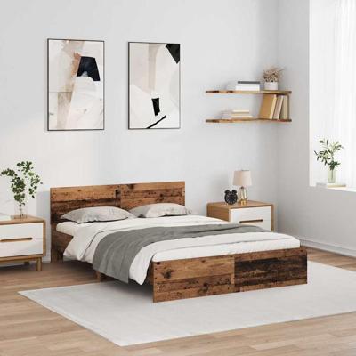 Bedframe met hoofdeinde Oud Hout 140 x 190 cm Bewerkt hout