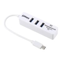 2 in 1 TF & SD-kaartlezer + 3 x USB-poorten naar USB-C/type-C HUB Converter totale lengte: 24cm (wit) - thumbnail