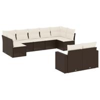 10-delige Loungeset met kussens poly rattan bruin - thumbnail