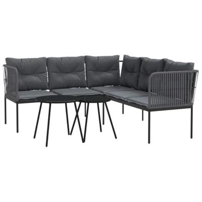 Loungeset met kussens staal en textileen zwart