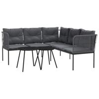 Loungeset met kussens staal en textileen zwart - thumbnail