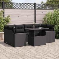 7-delige Loungeset met kussens poly rattan zwart - thumbnail