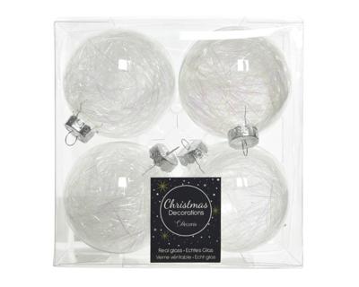 Bal glas d7 cm lametta transparant 4st Kerst Decoris - Decoris