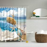 2 stuks kleurrijke strand conch Starfish shell polyester wasbaar bad douche gordijnen grootte: 120X180cm (boek shell) - thumbnail