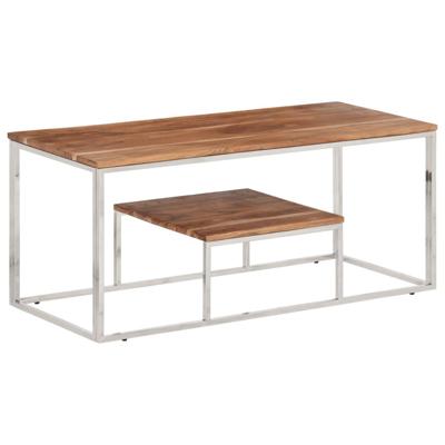 Salontafel roestvrij staal en massief acaciahout zilverkleurig Salontafel roestvrij staal en massief acaciahout zilverkleurig